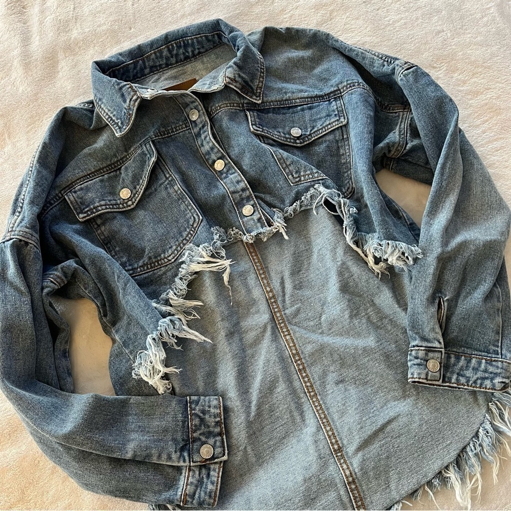 BOOM Boom Jeans Cropped Frayed Front Jean Jacket